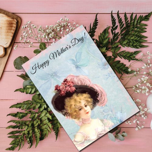 Victorian Lady in Pink Feathered Hat Mothers Day Postcard