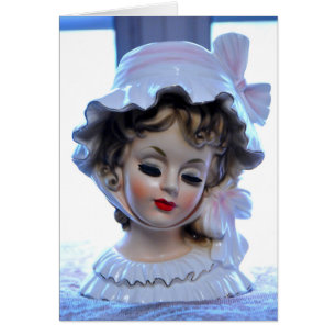 Victorian Lady in Ruffled Bonnet Head Vase Girly! Cards