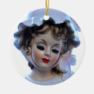 Victorian Lady in Ruffled Bonnet Head Vase Sweet Ceramic Ornament