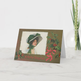 Victorian Lady in White Christmas Card