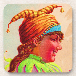 Victorian lady jester beverage coaster