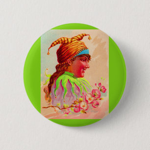 Victorian lady jester button