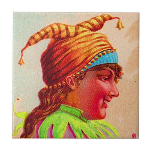 Victorian lady jester ceramic tile (Front)