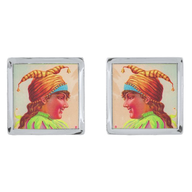 Victorian lady jester cufflinks (Front)