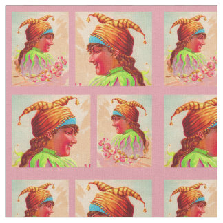 Victorian lady jester print fabric