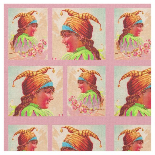 Victorian lady jester print fabric