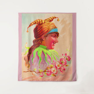 Victorian lady jester print tapestry
