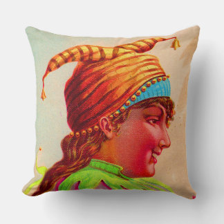 Victorian lady jester print throw pillow