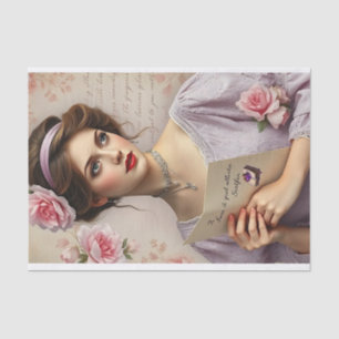 Victorian Lady Lilac Floral Script Decoupage Tissue Paper