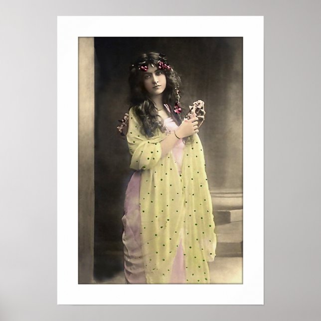 victorian lady, long hair garland poster (Front)