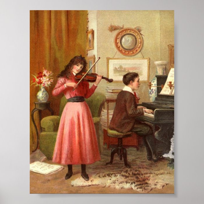 Victorian Lady Man Plays Violin Piano Art Print | Zazzle