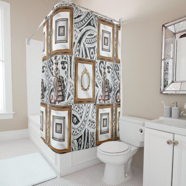 Victorian lady mirror shower curtain (In Situ)