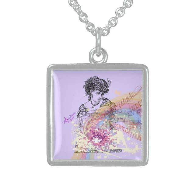 Victorian Lady Purple Silver Square Necklace (Front)