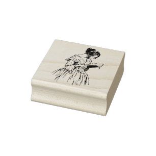 Victorian Lady Reading Rubber Stamp