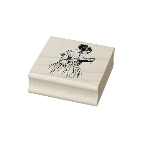 Victorian Lady Reading Rubber Stamp