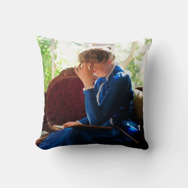 Victorian lady reading throw pillow (Front)