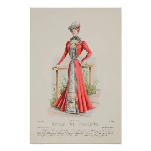 Victorian Lady Red Dress French Fashion Vintage Ad Poster