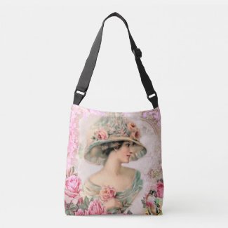 Victorian Lady Roses Cross Body Tote Bag