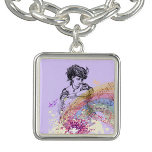 Victorian Lady Silver Square Charm Bracelet