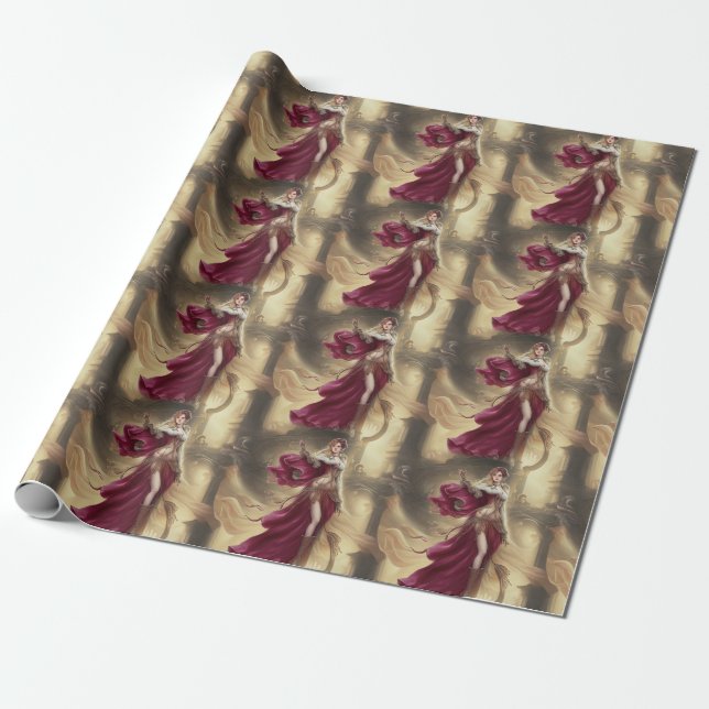 Victorian Lady Travelor Wrapping Paper (Unrolled)