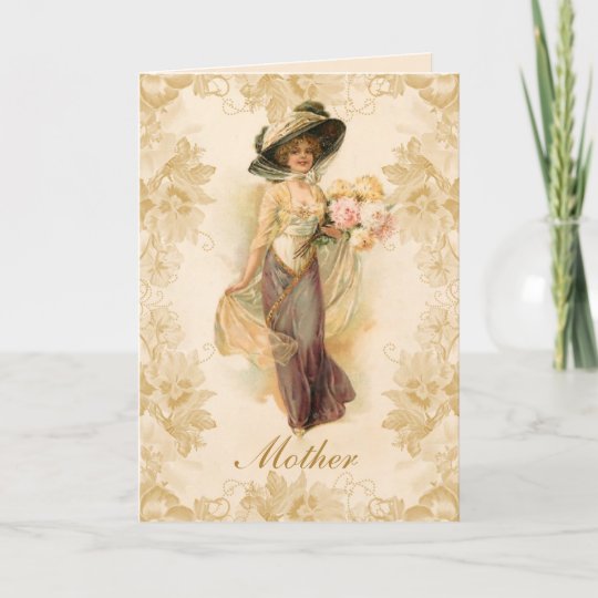 Victorian Lady Vintage Flowers Mothers Day Card Zazzle Com