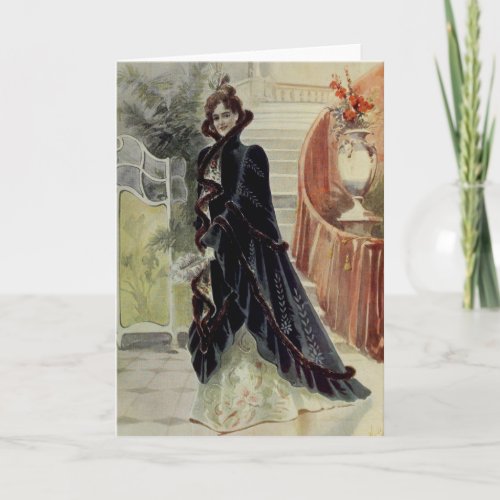Victorian Lady Vintage French FashionBlack Dress Holiday Card