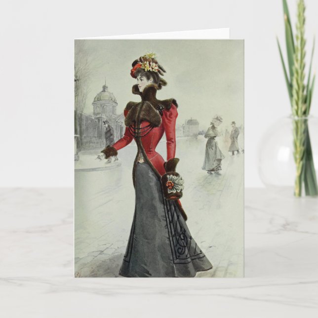 Victorian Lady–Vintage French Fashion –Black Dress Holiday Card (Front)