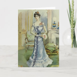 Victorian Lady–Vintage French Fashion – Blue Dress Holiday Card