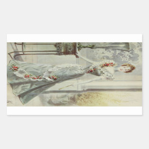Victorian Lady – Vintage French Fashion–Gray Dress Rectangular Sticker