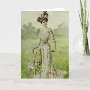 Victorian Lady–Vintage French Fashion–Green Dress Holiday Card