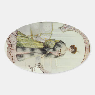 Victorian Lady–Vintage French Fashion–Peach Dress Oval Sticker