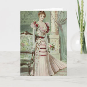 Victorian Lady-Vintage French Fashion - Pink Dress Holiday Card
