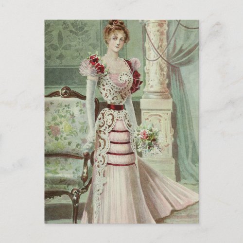 Victorian Lady_Vintage French Fashion_Pink Dress Postcard