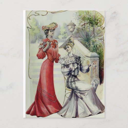 Victorian Lady  Vintage French Fashion Red Dress Postcard