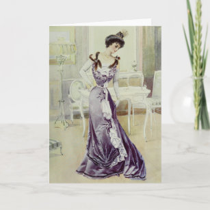 Victorian Lady-Vintage French Fashion-Violet Dress Holiday Card