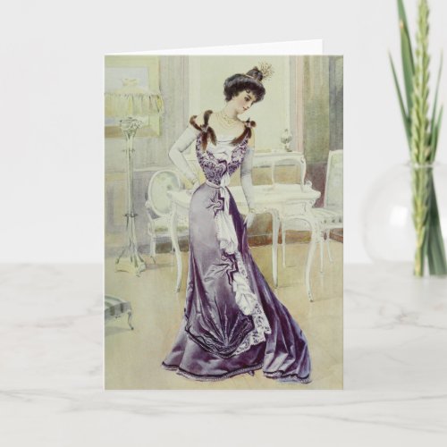 Victorian Lady_Vintage French Fashion_Violet Dress Holiday Card