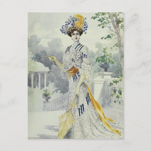 Victorian LadyVintage French FashionWhite Dress Postcard