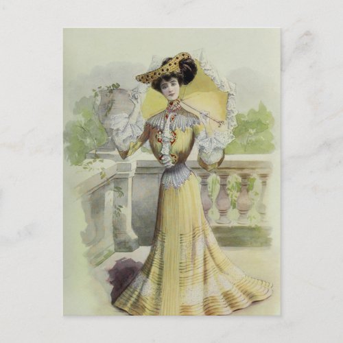 Victorian LadyVintage French Fashion_Yellow Dress Postcard