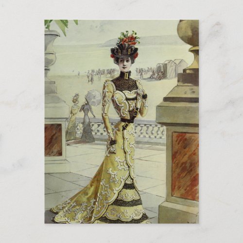 Victorian Lady_Vintage French Fashion_Yellow Dress Postcard