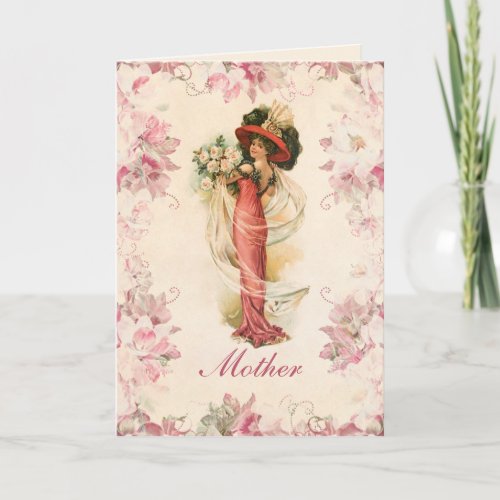 Victorian Lady Vintage Roses Mothers Day Card