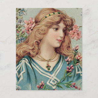 Victorian Lady w/ Pink Flowers in Her Hair