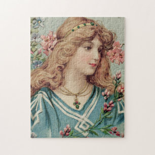 Victorian Lady w/ Pink Flowers in Her Hair Jigsaw Puzzle