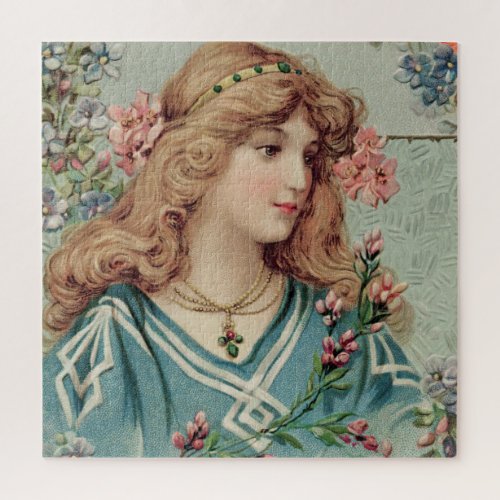 Victorian Lady w Pink Flowers in Her Hair Jigsaw Puzzle