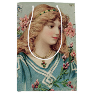 Victorian Lady w/ Pink Flowers in Her Hair Medium Gift Bag