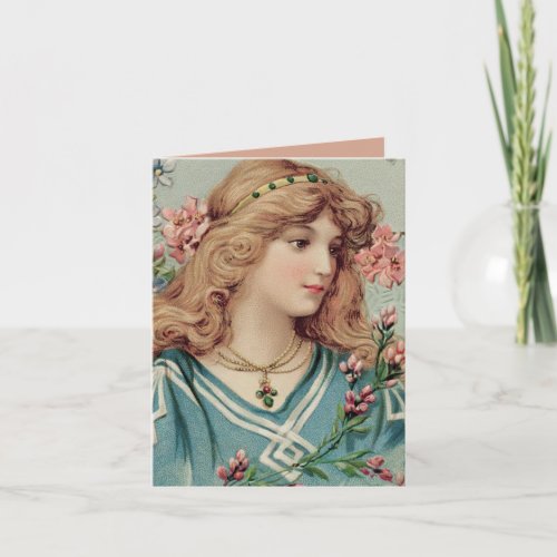 Victorian Lady w Pink Flowers in Her Hair Note Card