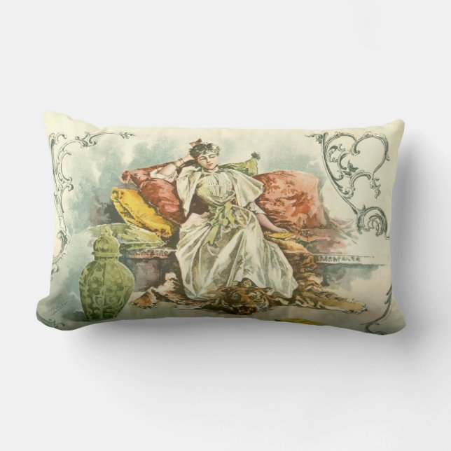 Victorian lady with book, from an 1891 magazine lumbar pillow (Front)
