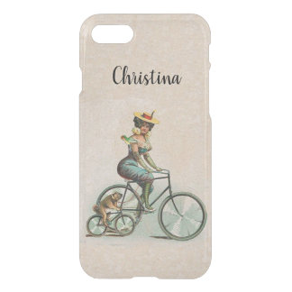 Victorian Lady With Bull Dog on Bicycles Tan iPhone SE/8/7 Case