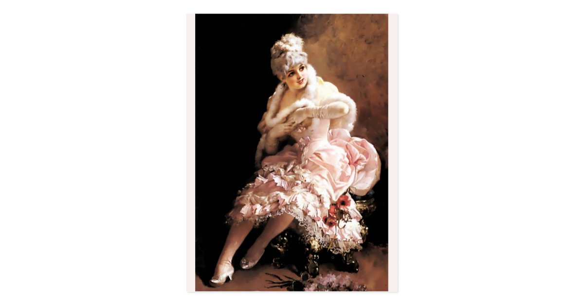 Victorian Lady With Flowers And Mask Painting Postcard Zazzle Com