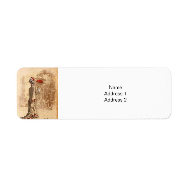 Victorian Lady with Red Umbrella Sepia Background  Label (Front)