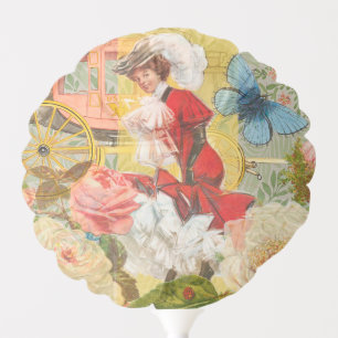 Victorian Lady Woman Elegant Rich Red Illustration Balloon